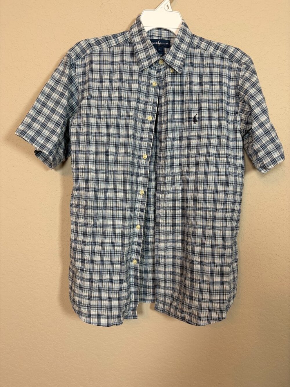 Share Ralph Lauren Classic Fit Cotton Woven Blue Plaid Button-Down Shirt sz L
